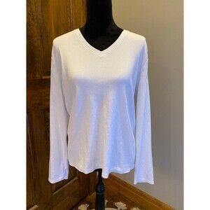 Cherokee Plus Size XXL or  2X Long  Sleeve V Neck White Stretch Blouse Top